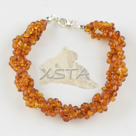 Polished cognac amber bracelet with silver clasp